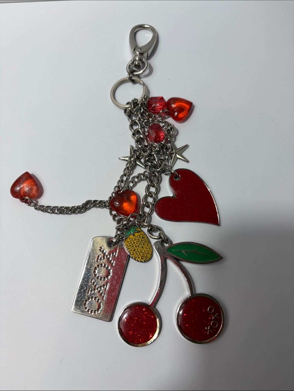 XOXO Red Cherry & Heart Charm Keychain with Pineapple Accent